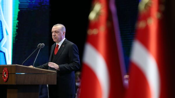  Türkiye Cumhurbaşkanı Recep Tayyip Erdoğan, Beştepe Millet Kongre ve Kültür Merkezi'nde Cumhurbaşkanlığı Hükümet Kabinesi İki Yıllık Değerlendirme Toplantısına iştirak ederek konuşma yaptı. - Sputnik Türkiye