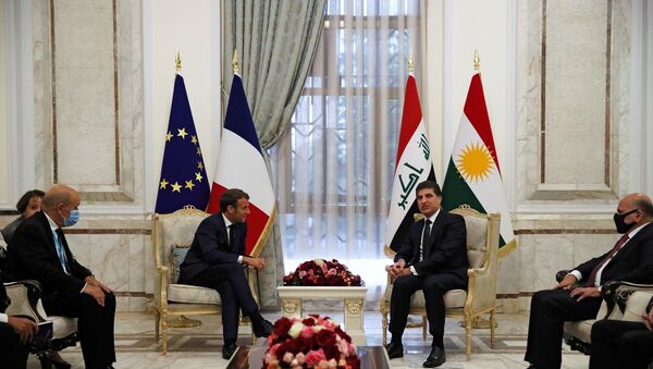 Irak Kürt Bölgesel Yönetimi (IKBY) Başkanı Neçirvan Barzani, başkent Bağdat'ta Fransa Cumhurbaşkanı Emmanuel Macron ile görüştü.  - Sputnik Türkiye