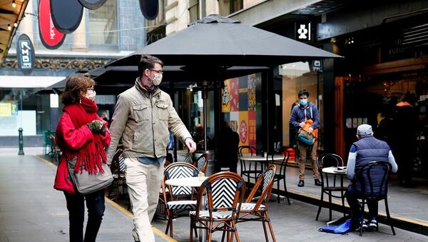 Avustralya, Melbourne, maskeli yürüyen insanlar, kafe - Sputnik Türkiye