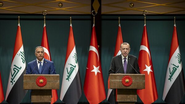 Cumhurbaşkanı Recep Tayyip Erdoğan, Cumhurbaşkanlığı Külliyesi’nde Irak Başbakanı Mustafa Kazımi - Sputnik Türkiye
