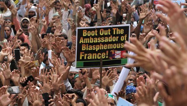 Tahrik-i Lebbeyk Pakistan (TLP) hareketi taraftarlarının Fransa Büyükelçisi'nin sınırdışı edilmesi için protesto gösterisi (Pakistan, Lahor) - Sputnik Türkiye