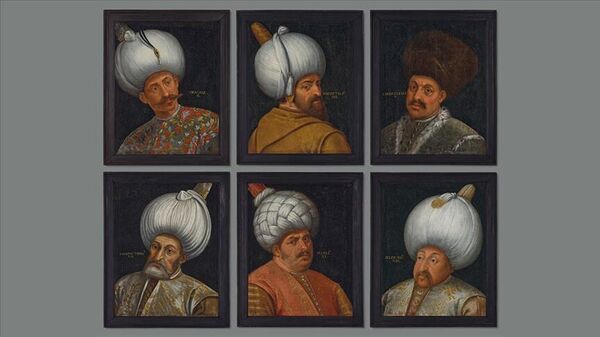 Orhan Gazi, 1. Bayezid, İsa Çelebi, 1. Mehmed, 1. Selim ve 2. Selim'in portrelerinden oluşan seri - Sputnik Türkiye