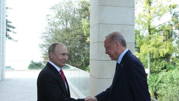 Türkiye Cumhurbaşkanı Recep Tayyip Erdoğan ve Rusya Devlet Başkanı Vladimir Putin, Rusya'nın Soçi kentinde bir araya geldi. - Sputnik Türkiye
