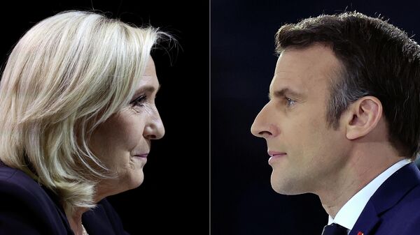 Fransa cumhurbaşkanlığı seçiminin ikinci turuna kalan Marine Le Pen ile Emmanuel Macron - Sputnik Türkiye
