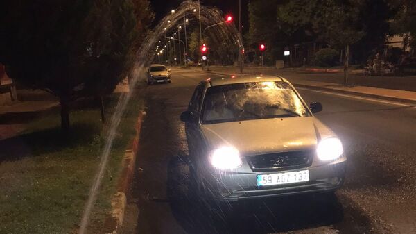 Tekirdağ'da geceleri fıskiyelerden boşa akan su ile aracını yıkayan vatandaş gündem oldu. - Sputnik Türkiye
