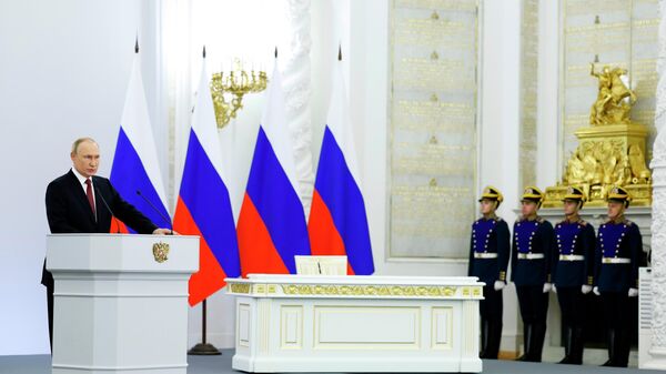 Kremlin'de yapılan DHC, LHC, Herson ve Zaporojye bölgelerinin Rusya’ya bağlanma anlaşmaları imza töreni - Sputnik Türkiye