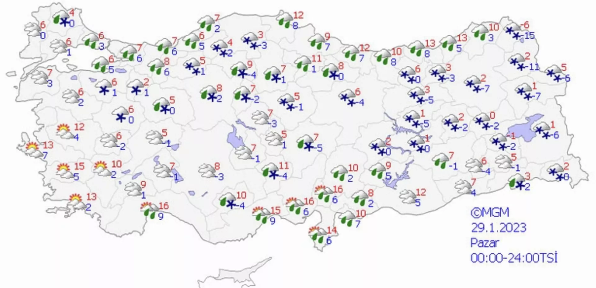 Meteoroloji Genel Müdürlüğü'nün 29 Ocak 2023 için hava tahmini - Sputnik Türkiye, 1920, 27.01.2023