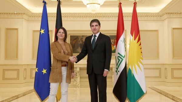 Irak Kürt Bölgesel Yönetimi (IKBY) Başkanı Neçirvan Barzani, Irak'ta temaslarda bulunan Almanya Dışişleri Bakanı Annalena Baerbock ile Erbil'de bir araya geldi.  - Sputnik Türkiye