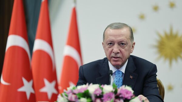 Cumhurbaşkanı Recep Tayyip Erdoğan, Cumhurbaşkanlığı Külliyesi'nden Akkuyu Nükleer Güç Santrali İlk Nükleer Yakıt Getirme Töreni'ne canlı bağlantı ile katıldı.  - Sputnik Türkiye
