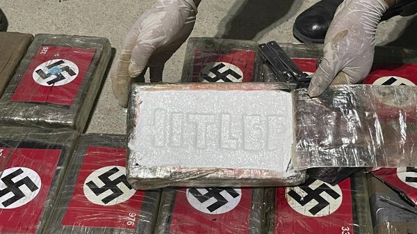 Peru'daki narkotik polisi, Belçika'ya gönderilmek üzere hazırlanan ve üzerinde Nazi bayrağının yanı sıra Adolf Hitler'in isminin yazılı olduğu paketlere sarılı 58 kilogram ağırlığında kokain ele geçirdi. - Sputnik Türkiye