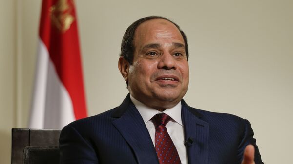 Egyptian President Abdel Fattah el-Sisi answers questions during an interview, Saturday, Sept. 26, 2015, in New York - Sputnik Türkiye
