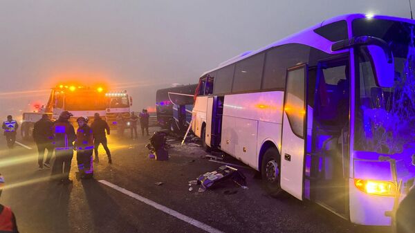 Kuzey Marmara Otoyolu'nun Sakarya mevkiinde zincirleme kaza meydana geldi. 7 aracın karıştığı kazada 10 kişi hayatını kaybetti, 54 kişi yaralandı. - Sputnik Türkiye