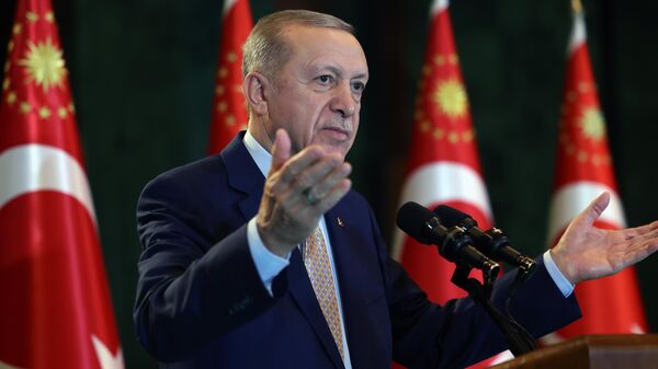 Cumhurbaşkanı Recep Tayyip Erdoğan, Cumhurbaşkanlığı Külliyesi'nde düzenlenen Valiler Buluşması'na katılarak konuşma yaptı. - Sputnik Türkiye