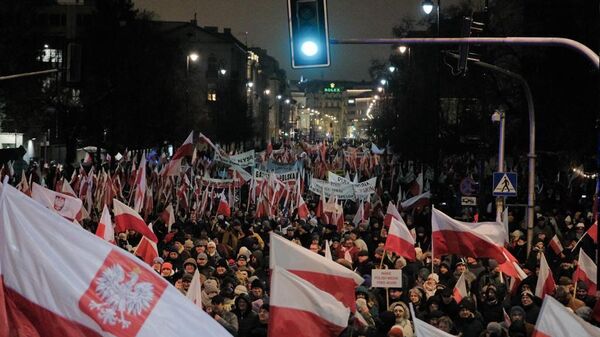 Polonya'da içişleri bakanı tutuklanması protestosu - Sputnik Türkiye