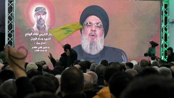 Lübnan merkezli Hizbullah örgütü lideri Hasan Nasrallah - Sputnik Türkiye