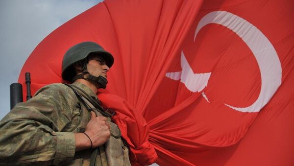 Kobani sınırına dev Türk bayrağı - Sputnik Türkiye