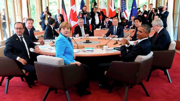 Almanya Başbakanı Angela Merkel’in başkanlığında yapılan ve iki gün süren G7 zirvesine ABD, İngiltere, Japonya, Fransa, İtalya, Kanada devlet başkanları katıldı. - Sputnik Türkiye