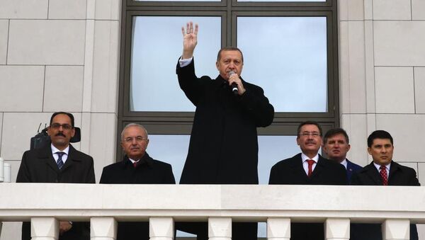 Cumhuriyet Yürüyüşüne katılan vatandaşlar, bayraklarla Cumhurbaşkanlığı Külliyesi'nin önünden geçti. - Sputnik Türkiye
