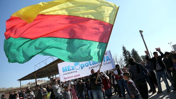 Kamışlı'daki kutlamalarda PYD bayrağı - Sputnik Türkiye