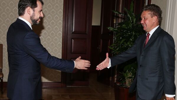 Enerji ve Tabii Kaynaklar Bakanı Berat Albayrak ve Rus enerji şirketi Gazprom'un Üst Yöneticisi (CEO) Aleksey Miller - Sputnik Türkiye
