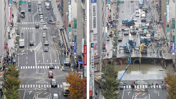 Japonya'nın Fukuoka kentindeki yolda oluşan çukur sadece 7 günde kapatıldı. - Sputnik Türkiye