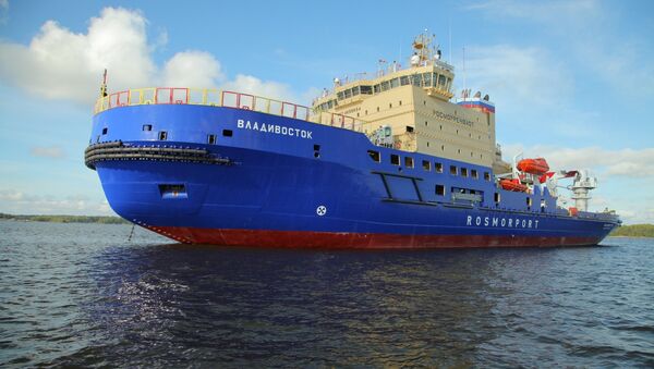 Rusya Federal Deniz ve Nehir Ulaşımı Ajansı’nın talimatıyla Vıyborg Tersanesi’nde yapılan dünyanın en güçlü buzkıran gemisi Vladivostok - Sputnik Türkiye