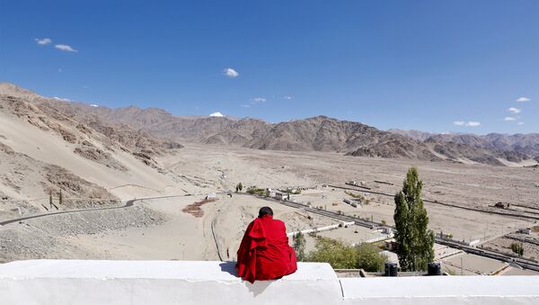 Hindistan'ın Himalayalar'daki Ladakh bölgesinde genç bir Budist rahip - Sputnik Türkiye