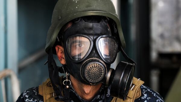 Musul'da bir Iraklı asker gaz maskesi takıyor - Sputnik Türkiye