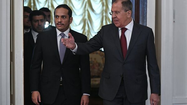 Suriye Dışişleri Bakanı Sergey Lavrov- Katar Dışişleri Bakanı Şeyh Muhammed bin Abdurrahman el Sani - Sputnik Türkiye