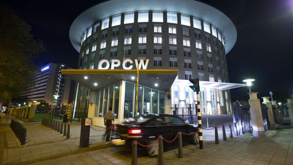 A car arrives at the headquarters of the Organization for the Prohibition of Chemical Weapons, OPCW, in The Hague, Netherlands. - Sputnik Türkiye