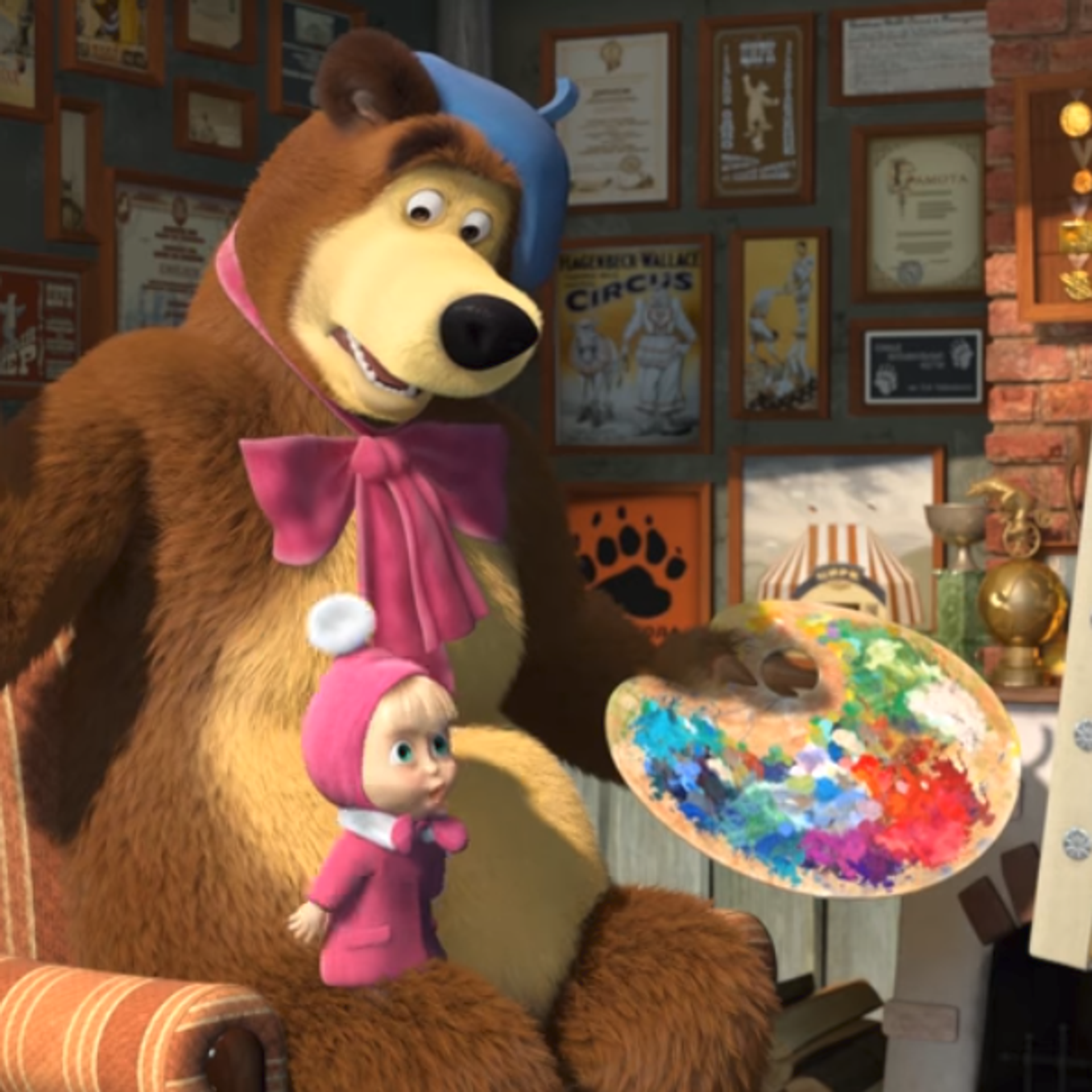 Маша и медведь разноцветной краской. Маша и медведь на улице. Белка из мультфильма Маша и медведь. Мультяшный фон из Маши и медведя.
