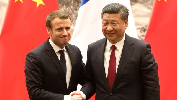 Fransa Cumhurbaşkanı Emmanuel Macron ile Çin Devlet Başkanı Şi Cinping - Sputnik Türkiye