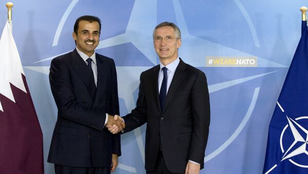 Katar Emiri Şeyh Temim bin Hamad El Sani ile NATO Genel Sekreteri Jens Stoltenberg - Sputnik Türkiye