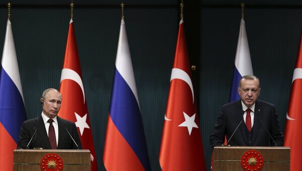 Rusya Devlet Başkanı Putin ve Türkiye Cumhurbaşkanı Erdoğan basın toplantısında - Sputnik Türkiye