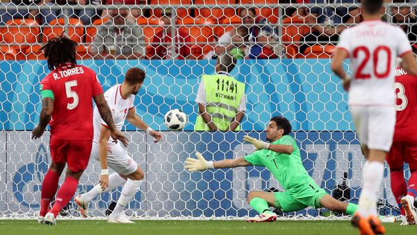 لحظة إحراز هدف التعادل للمنتخب التونسي أمام بنما في كأس العالم 2018 - Sputnik Türkiye