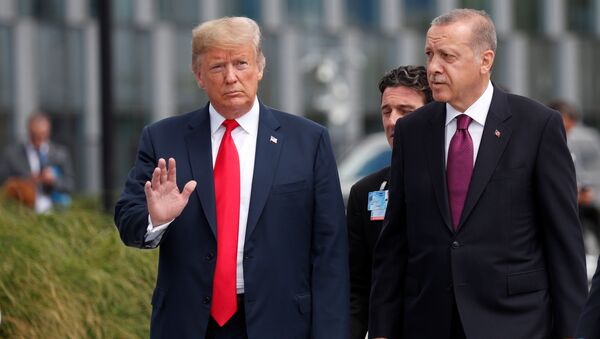 ABD Başkanı Donald Trump, Cumhurbaşkanı Recep Tayyip Erdoğan'la bir süre sohbet etti. - Sputnik Türkiye
