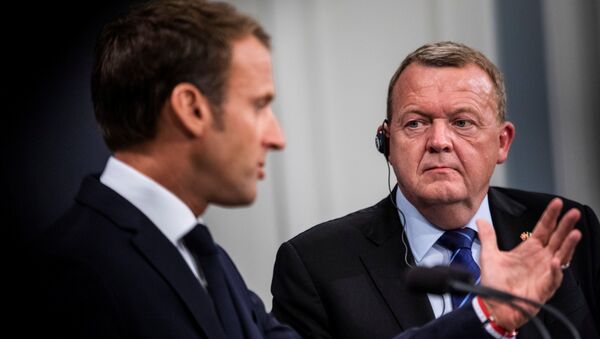 Fransa Cumhurbaşkanı Emmanuel Macron ve Danimarka Başbakanı Lars Lökke Rasmussen - Sputnik Türkiye
