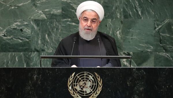 İran Cumhurbaşkanı Hasan Ruhani Birleşmiş Milletler (BM) Genel Kurulu konuşması - Sputnik Türkiye