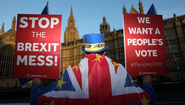 Londra'da parlamento önünde protesto düzenleyen Brexit karşıtları, ikinci referandum istiyor. - Sputnik Türkiye