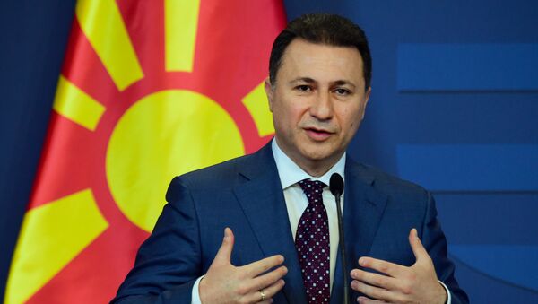 Macedonian then Prime Minister Nikola Gruevski gives a joint press conference with his Hungarian counterpart (not pictured) at the delegation hall of the parliament building in Budapest on November 20, 2015. - Sputnik Türkiye