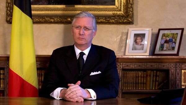 Belgian King Philippe delivers a speech from Brussels Royal Palace following bomb attacks in Brussels and Belgium's National airport of Zaventem , Belgium March 22, 2016 - Sputnik Türkiye