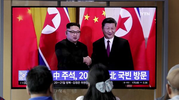 Kuzey Kore Devlet Başkanı Kim Jong-un ve Çin Devlet Başkanı Şi Cinping - Sputnik Türkiye