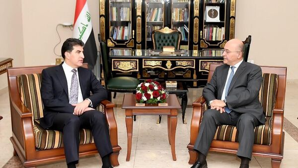 Irak Kürt Bölgesel Yönetimi (IKBY) yeni başkanı Neçirvan Barzani ve Irak Cumhurbaşkanı Berhem Salih - Sputnik Türkiye