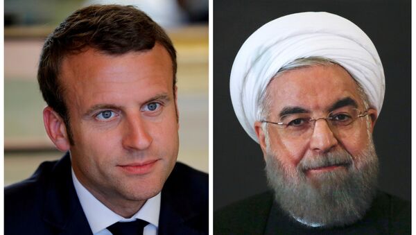 İran Cumhurbaşkanı Hasan Ruhani ile Fransa Cumhurbaşkanı Emmanuel Macron - Sputnik Türkiye