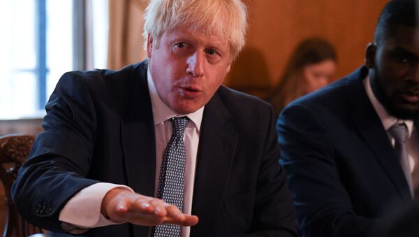Boris Johnson Downing Street 10 Numara'da yuvarlak masa toplantısında - Sputnik Türkiye