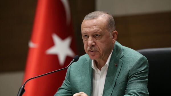Erdoğan, 75. BM Genel Kurulu'na katılmak için ABD'ye gidişi öncesi İstanbul Atatürk Havalimanı'nda basın toplantısı düzenlerken - Sputnik Türkiye