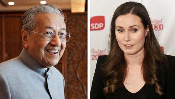 Görevdeki en yaşlı başbakan unvanına sahip olan Malezyalı siyasetçi Mahathir Muhammed, Finlandiya’da koltuğa oturmaya hazırlanan ‘dünyanın en genç başbakanı’ Sanna Marin'e bir nasihatte bulundu. - Sputnik Türkiye