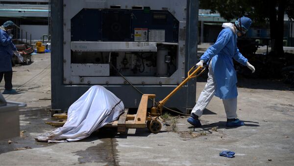 Sağlık çalışanları sokaklardan topladıkları cesetleri hastane morguna götürürken, Ekvador, Guayaquil, 3 Nisan - Sputnik Türkiye