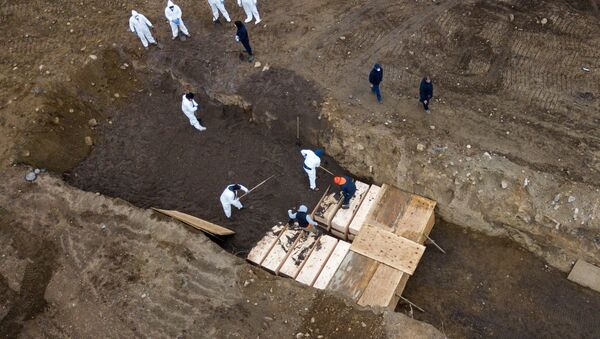 ABD'nin New York şehrinin Hart Adası'nda koronavirüs kurbanlarının toplu mezarlara gömüldüğü havadan görüntülendi. - Sputnik Türkiye