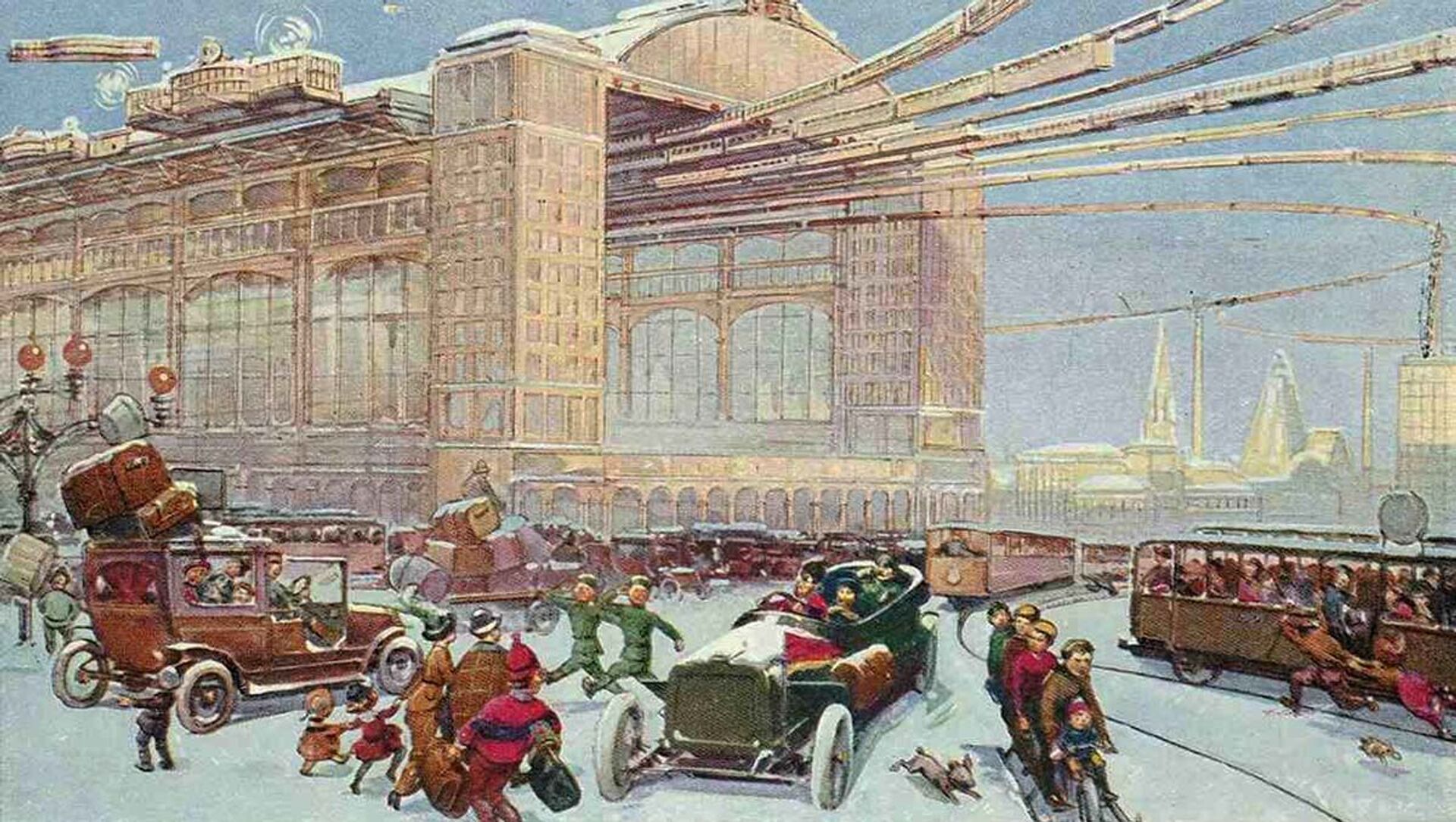 Века м. Москва будущего открытки фабрики Эйнем 1914 г. Фабрика Эйнем Москва будущего. Открытки Эйнем Москва будущего. Ретрофутуризм Москва в 23 веке.